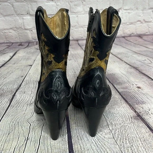 FRYE - "Regina"  Overlay Leather High-Heeled Ankle Boots - Picture 3 of 7